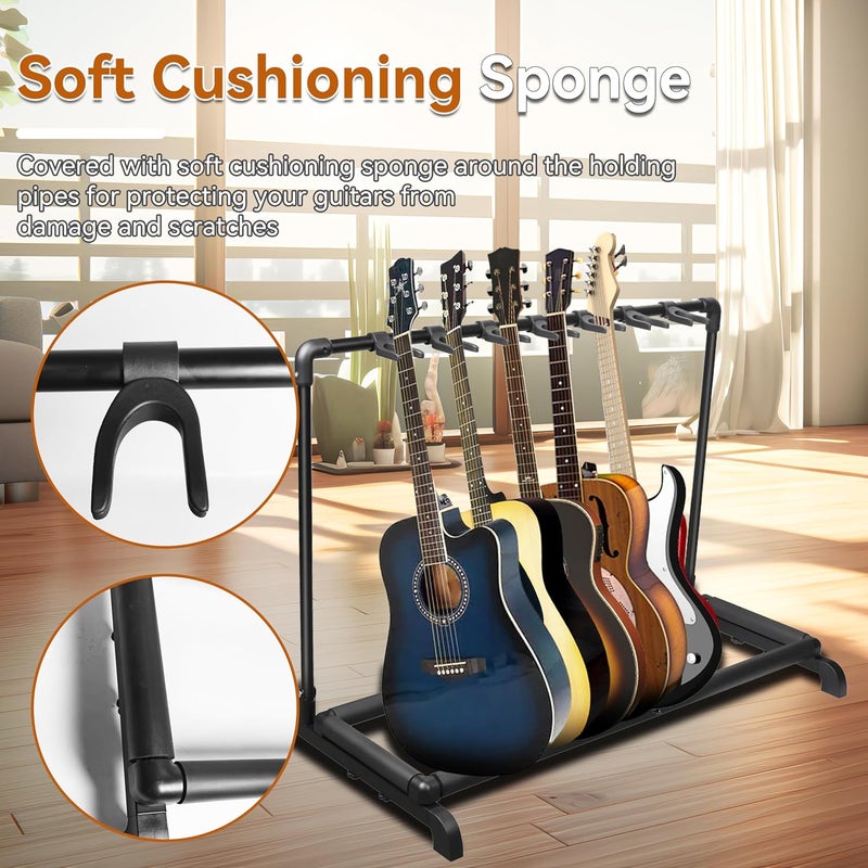 Azor 7 Multi Guitar Stand Rack with Folding Design 7 Holder Guitar Rack for Acoustic Electric Guitar, Bass, Soft Cushioning Sponge Protects Your Instruments - Image 4